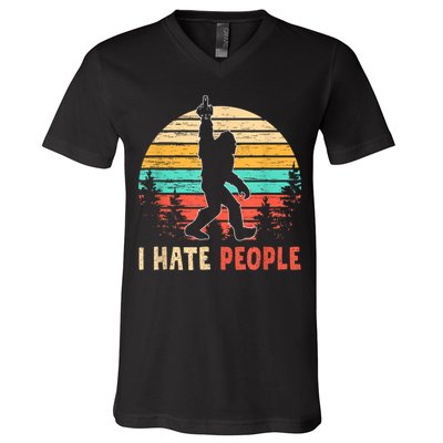Bigfoot Middle Finger I Hate People Abduction Sasquatch V-Neck T-Shirt