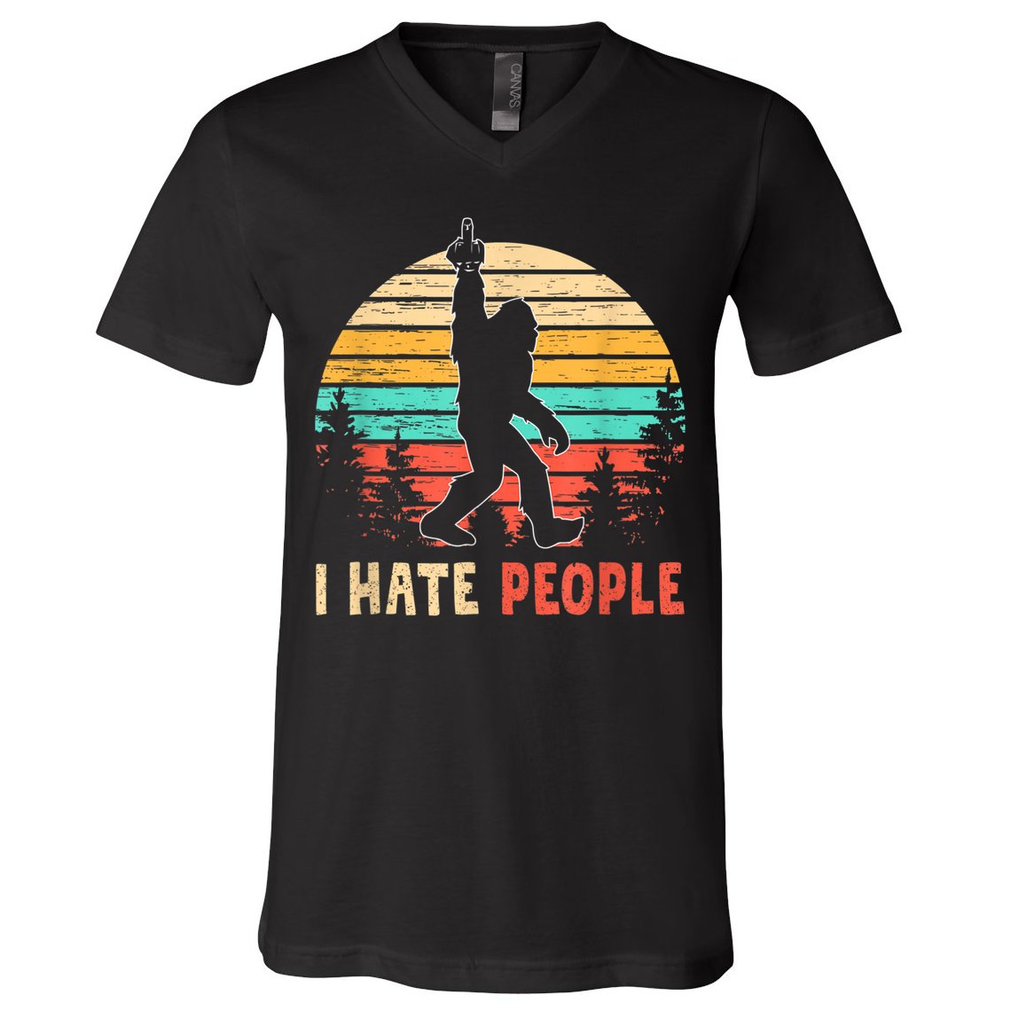 Bigfoot Middle Finger I Hate People Abduction Sasquatch V-Neck T-Shirt