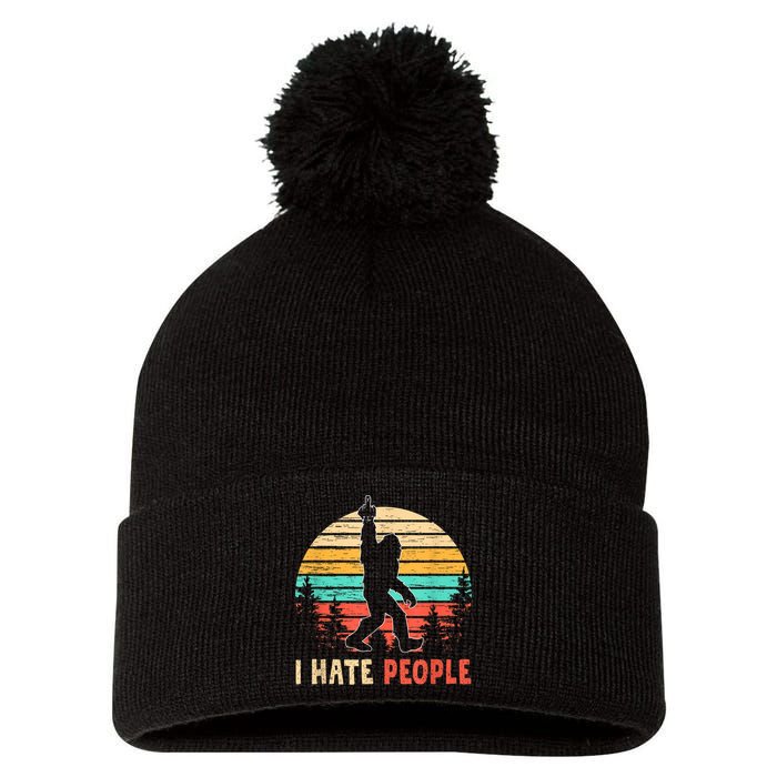 Bigfoot Middle Finger I Hate People Abduction Sasquatch Pom Pom 12in Knit Beanie
