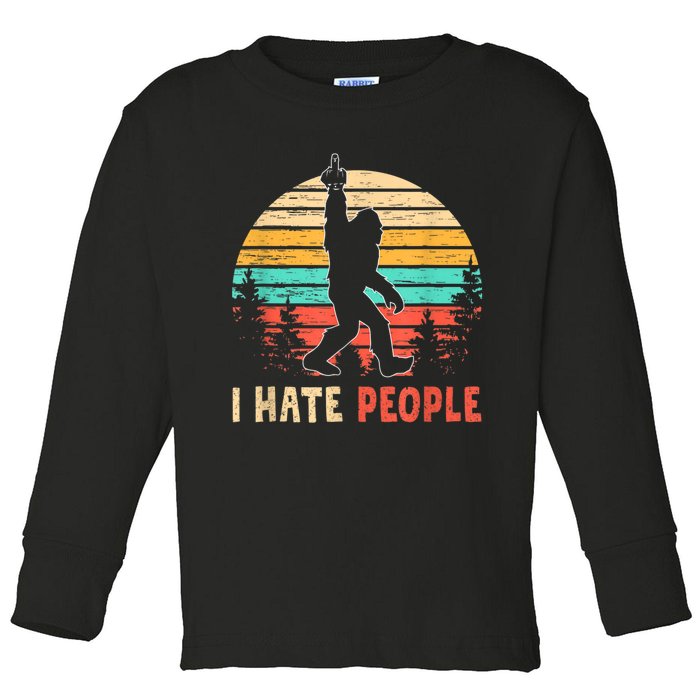 Bigfoot Middle Finger I Hate People Abduction Sasquatch Toddler Long Sleeve Shirt