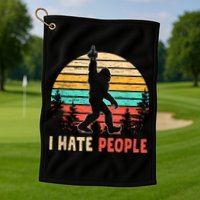Bigfoot Middle Finger I Hate People Abduction Sasquatch Golf Towel