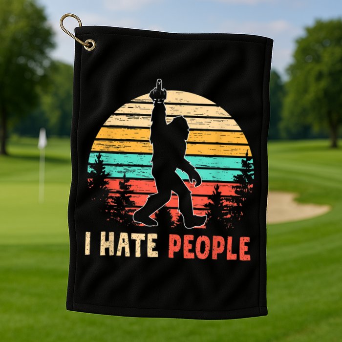 Bigfoot Middle Finger I Hate People Abduction Sasquatch Golf Towel