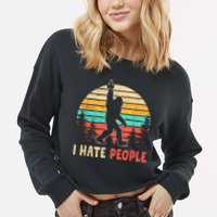 Bigfoot Middle Finger I Hate People Abduction Sasquatch Cropped Pullover Crew