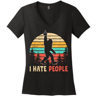 Bigfoot Middle Finger I Hate People Abduction Sasquatch Women's V-Neck T-Shirt
