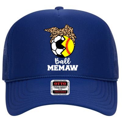 Ball Memaw Funny Soccer Softball Memaw Gift High Crown Mesh Back Trucker Hat