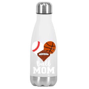 Ball Mom Funny Baseball Football Basketball Mom Stainless Steel Insulated Water Bottle