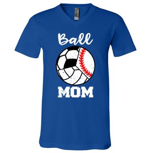 Ball Mom Funny Baseball Volleyball Soccer Mom Cute Gift V-Neck T-Shirt