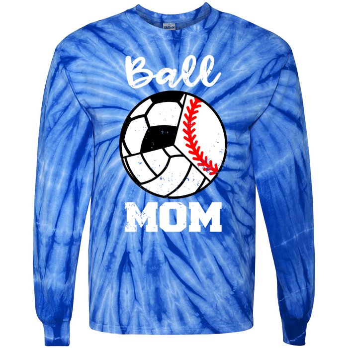 Ball Mom Funny Baseball Volleyball Soccer Mom Cute Gift Tie-Dye Long Sleeve Shirt