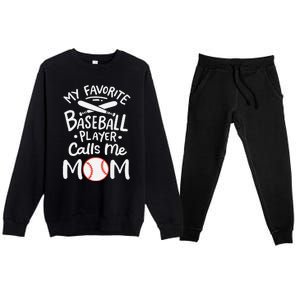 Baseball My Favorite Baseball Player Calls Me Mom Premium Crewneck Sweatsuit Set