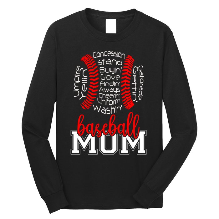 Baseball Mom Funny Sayings Long Sleeve Shirt