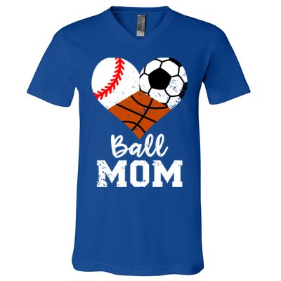 Ball Mom Funny Baseball Soccer Basketball Mom Gift V-Neck T-Shirt