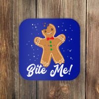 Bite Me Funny Gingerbread Christmas Holiday Cookie Meaningful Gift Coaster