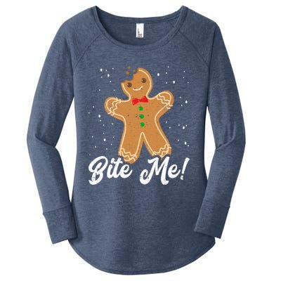 Bite Me Funny Gingerbread Christmas Holiday Cookie Meaningful Gift Women's Perfect Tri Tunic Long Sleeve Shirt