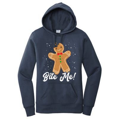 Bite Me Funny Gingerbread Christmas Holiday Cookie Meaningful Gift Women's Pullover Hoodie