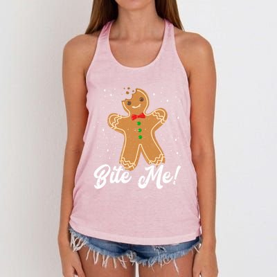 Bite Me Funny Gingerbread Christmas Holiday Cookie Meaningful Gift Women's Knotted Racerback Tank