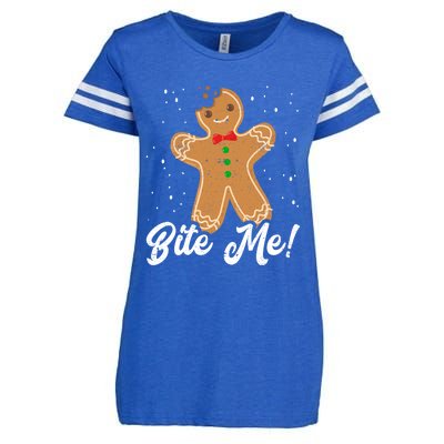 Bite Me Funny Gingerbread Christmas Holiday Cookie Meaningful Gift Enza Ladies Jersey Football T-Shirt