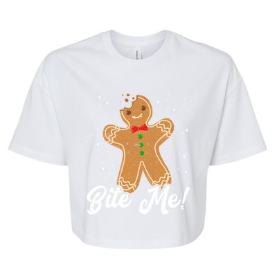 Bite Me Funny Gingerbread Christmas Holiday Cookie Meaningful Gift Bella+Canvas Jersey Crop Tee