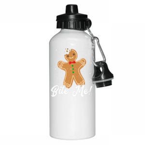 Bite Me Funny Gingerbread Christmas Holiday Cookie Meaningful Gift Aluminum Water Bottle