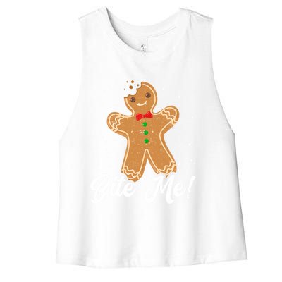 Bite Me Funny Gingerbread Christmas Holiday Cookie Meaningful Gift Women's Racerback Cropped Tank