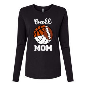 Ball Mom Funny Football Basketball Volleyball Mom Gift Womens Cotton Relaxed Long Sleeve T-Shirt