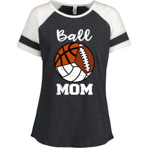 Ball Mom Funny Football Basketball Volleyball Mom Gift Enza Ladies Jersey Colorblock Tee