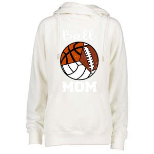 Ball Mom Funny Football Basketball Volleyball Mom Gift Womens Funnel Neck Pullover Hood