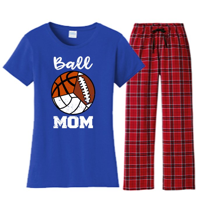 Ball Mom Funny Football Basketball Volleyball Mom Gift Women's Flannel Pajama Set