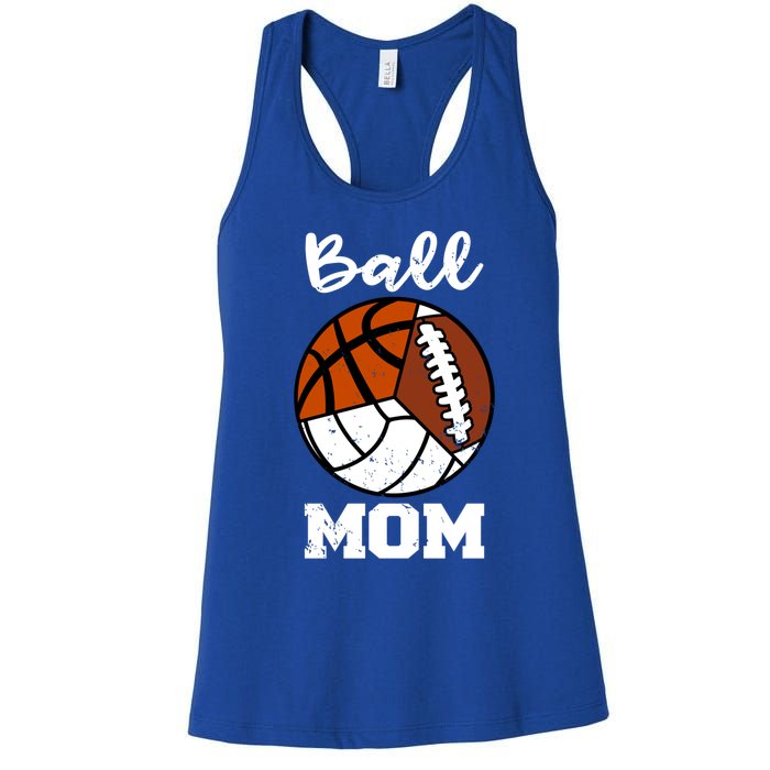 Ball Mom Funny Football Basketball Volleyball Mom Gift Women's Racerback Tank