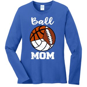 Ball Mom Funny Football Basketball Volleyball Mom Gift Ladies Long Sleeve Shirt