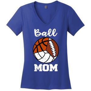 Ball Mom Funny Football Basketball Volleyball Mom Gift Women's V-Neck T-Shirt