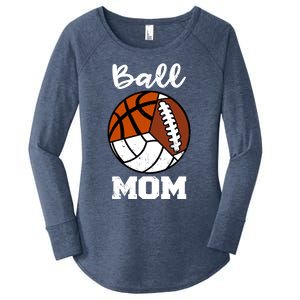 Ball Mom Funny Football Basketball Volleyball Mom Gift Women's Perfect Tri Tunic Long Sleeve Shirt