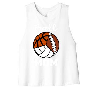 Ball Mom Funny Football Basketball Volleyball Mom Gift Women's Racerback Cropped Tank