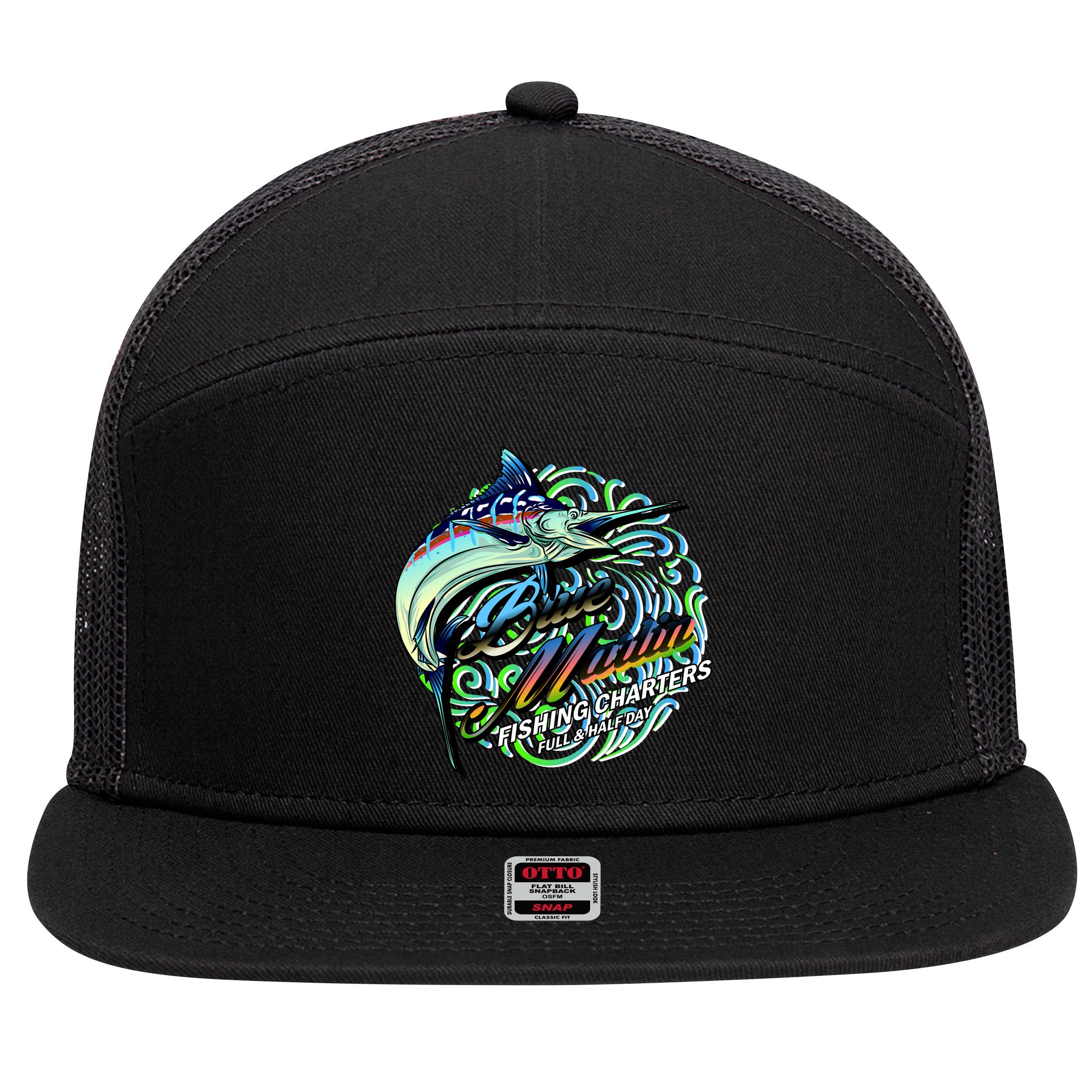 Blue Marlins Fishing Charter 7 Panel Mesh Trucker Snapback Hat