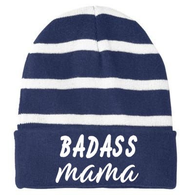 Badass Mama Funny Mom Happy Mothers Day Striped Beanie with Solid Band