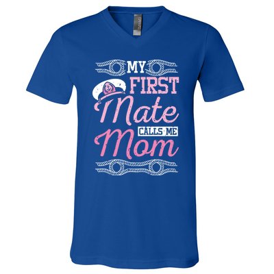 Boating My First Mate Calls Me Mom Gift V-Neck T-Shirt