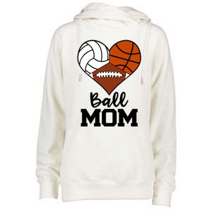 Ball Mom Funny Volleyball Basketball Football Player Mom Meaningful Gift Womens Funnel Neck Pullover Hood