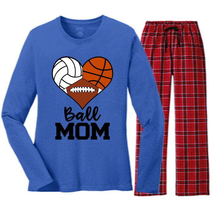 Ball Mom Funny Volleyball Basketball Football Player Mom Meaningful Gift Women's Long Sleeve Flannel Pajama Set 