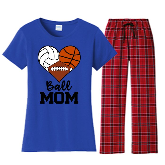 Ball Mom Funny Volleyball Basketball Football Player Mom Meaningful Gift Women's Flannel Pajama Set