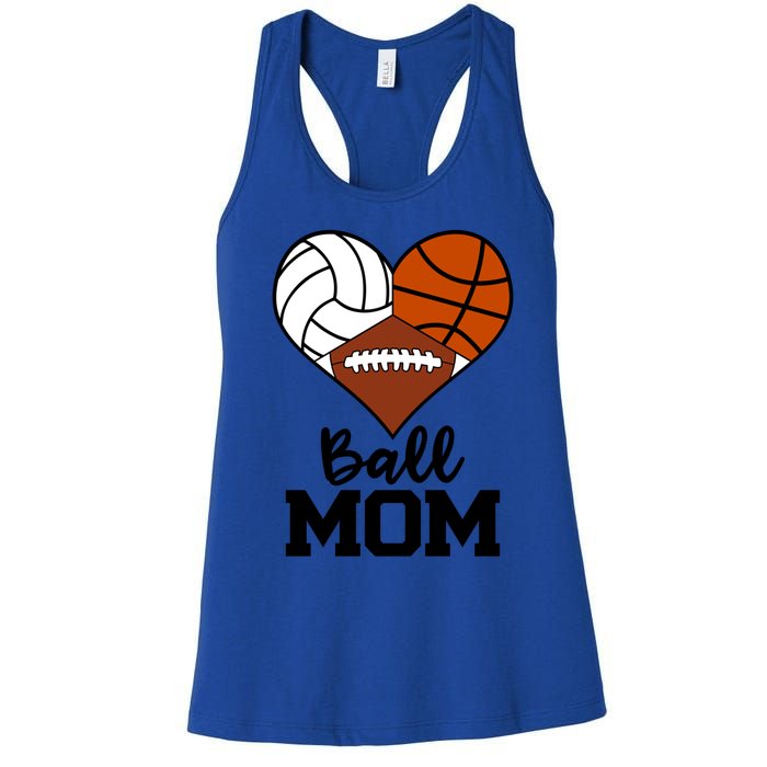 Ball Mom Funny Volleyball Basketball Football Player Mom Meaningful Gift Women's Racerback Tank