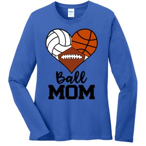 Ball Mom Funny Volleyball Basketball Football Player Mom Meaningful Gift Ladies Long Sleeve Shirt