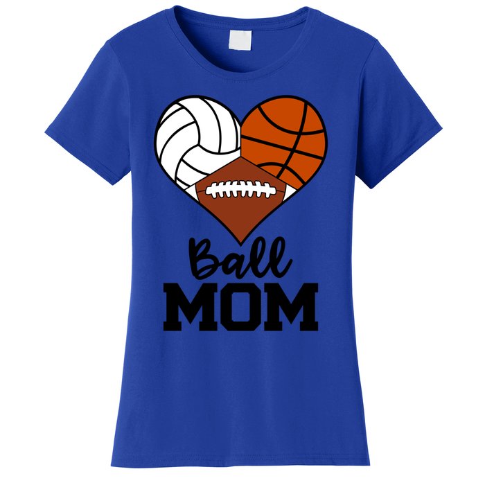 Ball Mom Funny Volleyball Basketball Football Player Mom Meaningful Gift Women's T-Shirt