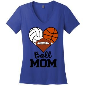 Ball Mom Funny Volleyball Basketball Football Player Mom Meaningful Gift Women's V-Neck T-Shirt