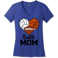 Ball Mom Funny Volleyball Basketball Football Player Mom Meaningful Gift Women's V-Neck T-Shirt