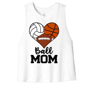 Ball Mom Funny Volleyball Basketball Football Player Mom Meaningful Gift Women's Racerback Cropped Tank