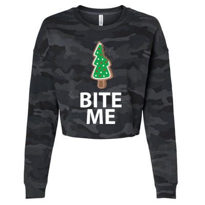 Bite Me Funny Christmas Cookie Xmas Meaningful Gift Cropped Pullover Crew