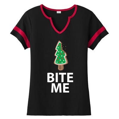 Bite Me Funny Christmas Cookie Xmas Meaningful Gift Ladies Halftime Notch Neck Tee