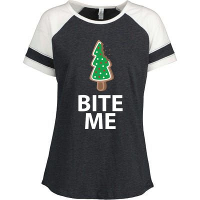 Bite Me Funny Christmas Cookie Xmas Meaningful Gift Enza Ladies Jersey Colorblock Tee