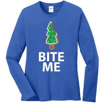 Bite Me Funny Christmas Cookie Xmas Meaningful Gift Ladies Long Sleeve Shirt