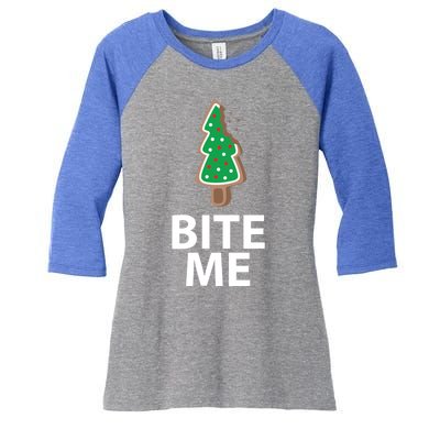 Bite Me Funny Christmas Cookie Xmas Meaningful Gift Women's Tri-Blend 3/4-Sleeve Raglan Shirt