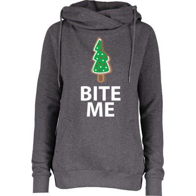 Bite Me Funny Christmas Cookie Xmas Meaningful Gift Womens Funnel Neck Pullover Hood